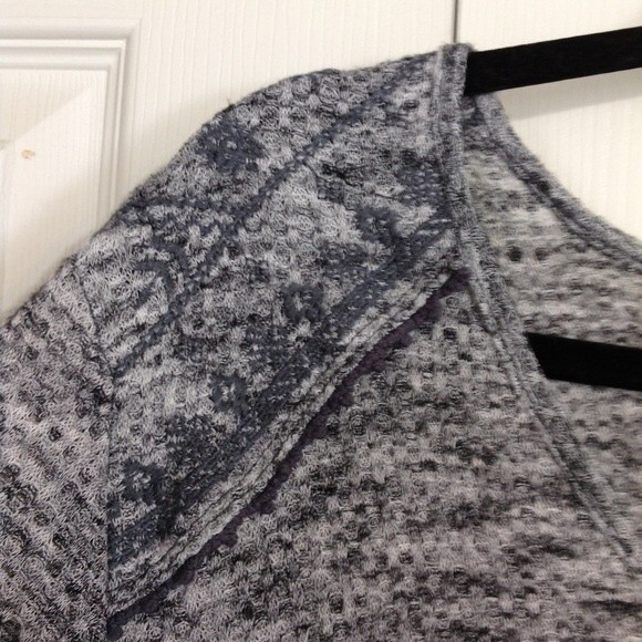 KNOX ROSE Size X-Large Gray Marled Waffle Knit Long Sleeve Embroidered Top Boho - Picture 5 of 9